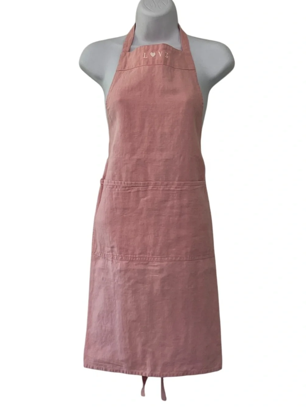Williams Sonoma Dusty Rose Linen Apron with LOVE Embroidery